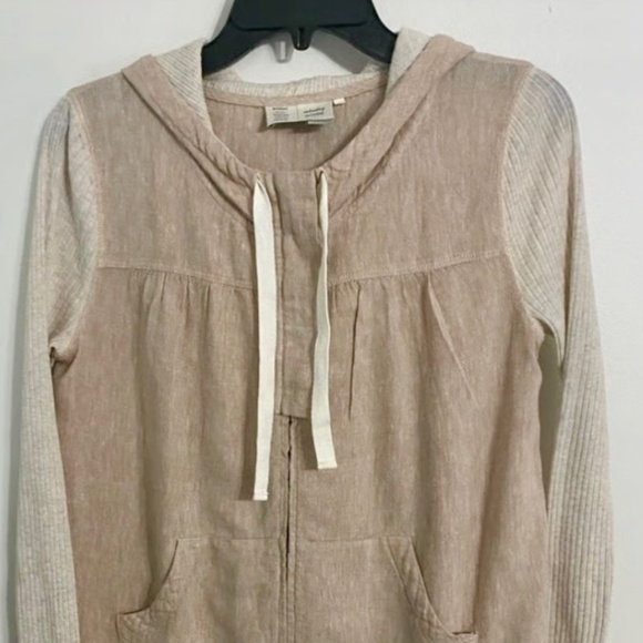 Anthropologie Saturday Sunday Tan Cream Linen Ribbed Zip Up Hoodie - Picture 5 of 7